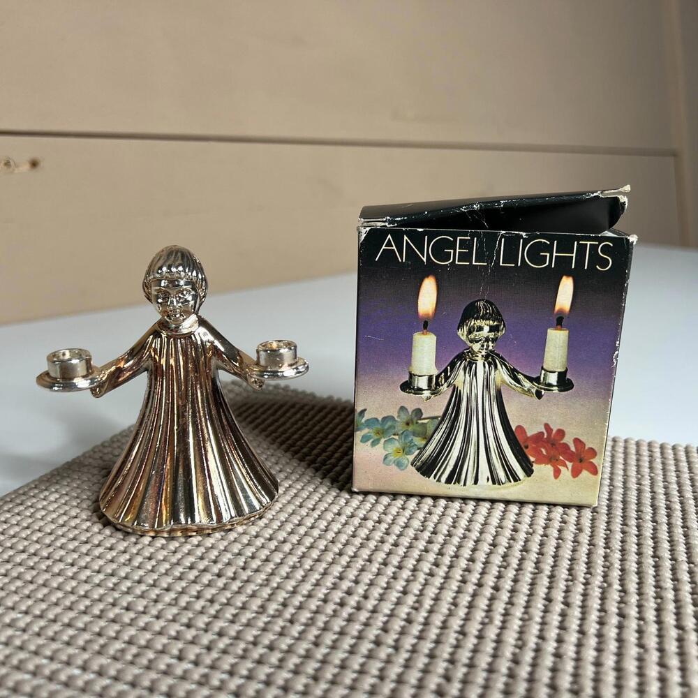 Vintage Angel Lights Silver Tone Candle Holder Japan Tarnish‎ Resistant w/ Box